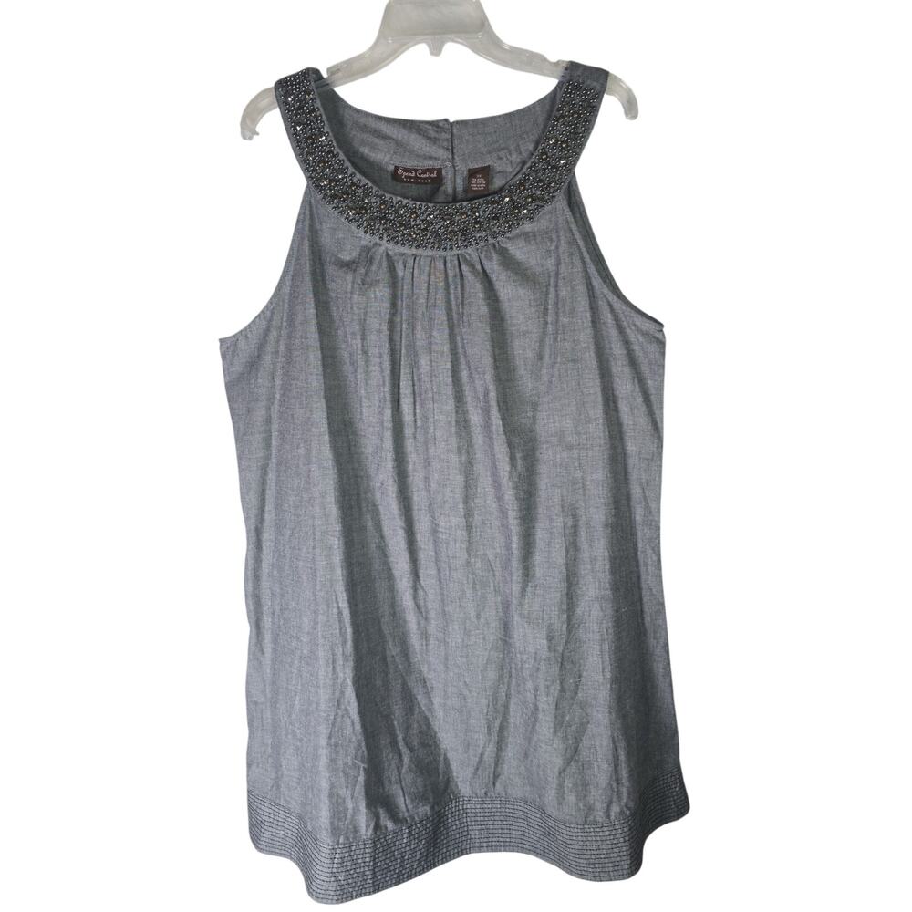 Speed Central Rhinestone Shirt Dress 3X XXXL Blue Lightweight Sleeveless Travel